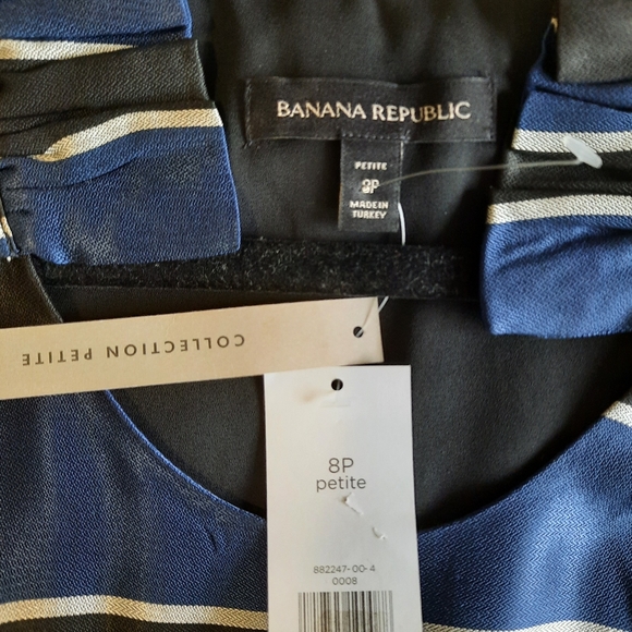 Banana Republic Petite Striped Dress Size 8P Black & Blue - Picture 3 of 5